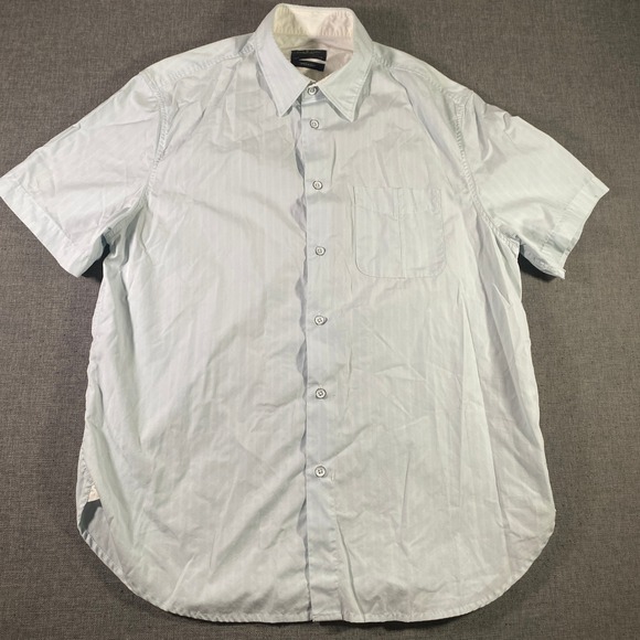 Rag & Bone New York Mens Short Sleeve Button Down Shirt Blue Large Striped - Picture 1 of 7